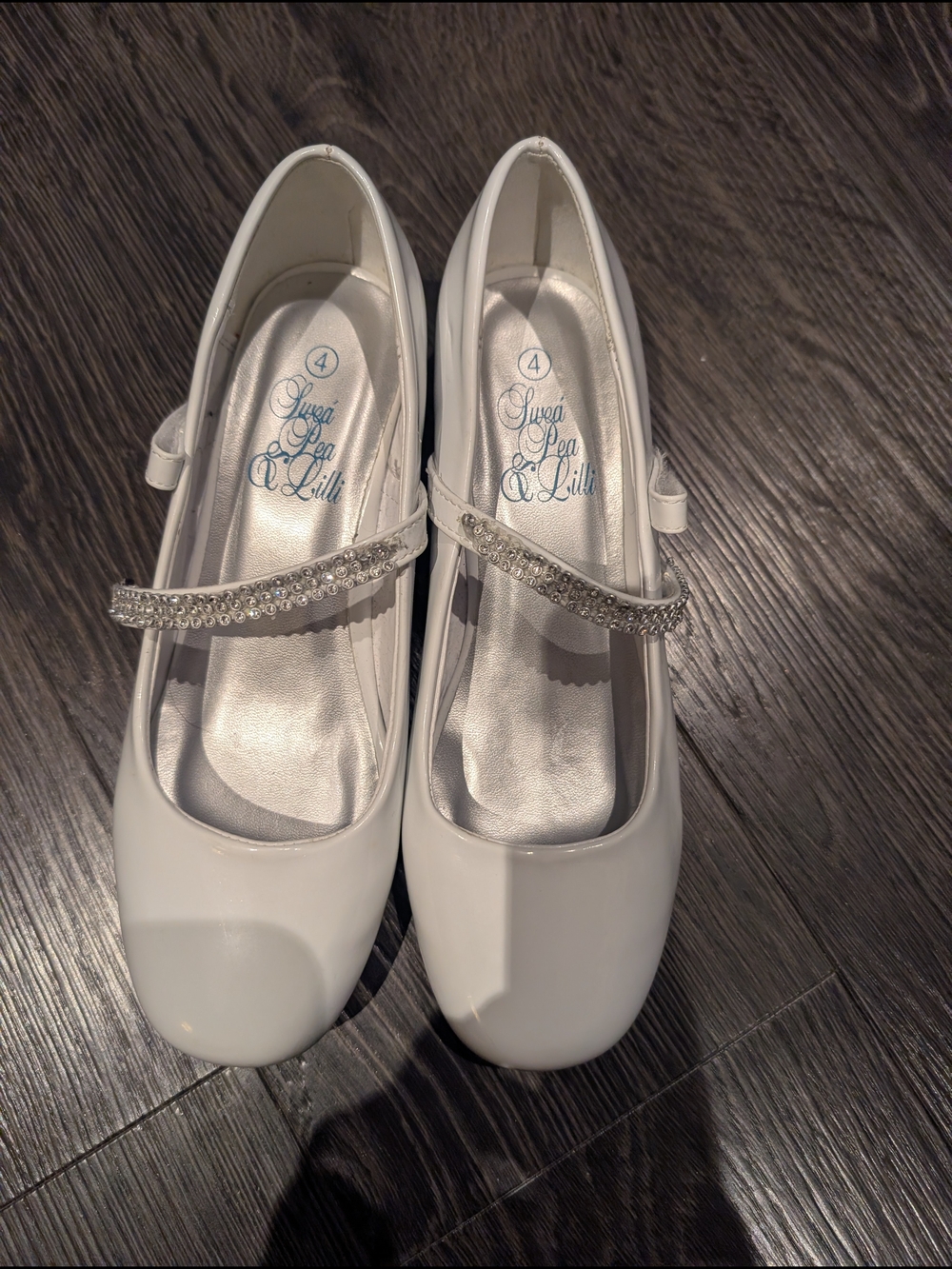 White Girls' Mary Jane Dress Shoes with Rhinestone Strap